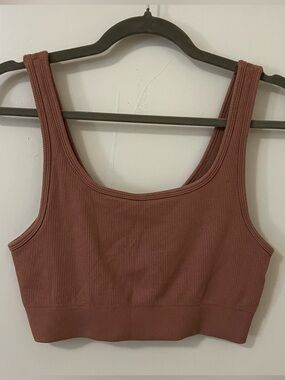 Ribbed Scoop-Neck Crop Top Bralette Neutral Nude Rib Tank Top Seamless Bra Cami